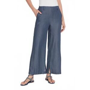 NEW LYSSE delilah woven wide leg pants in indigo ledger lines